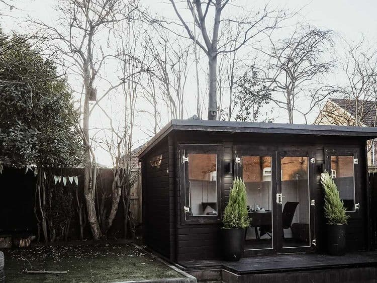 BillyOh Fraya Pent summerhouse exterior with open door painted dark grey
