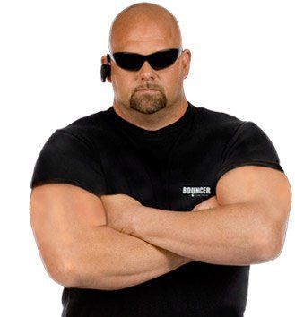 security bouncer with shades and bald head arms crosssed